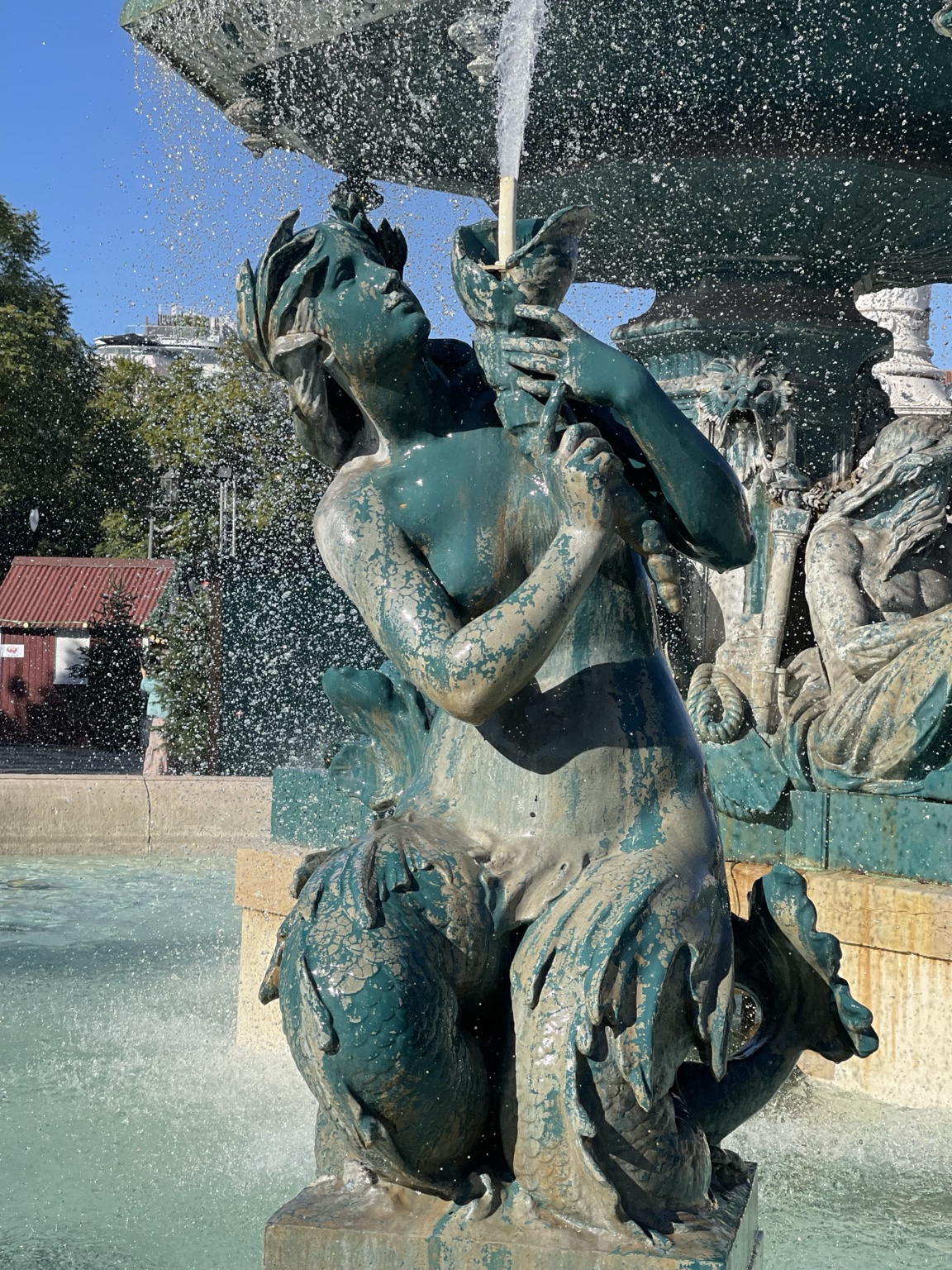 Sculptural fountain detail photographed while traveling