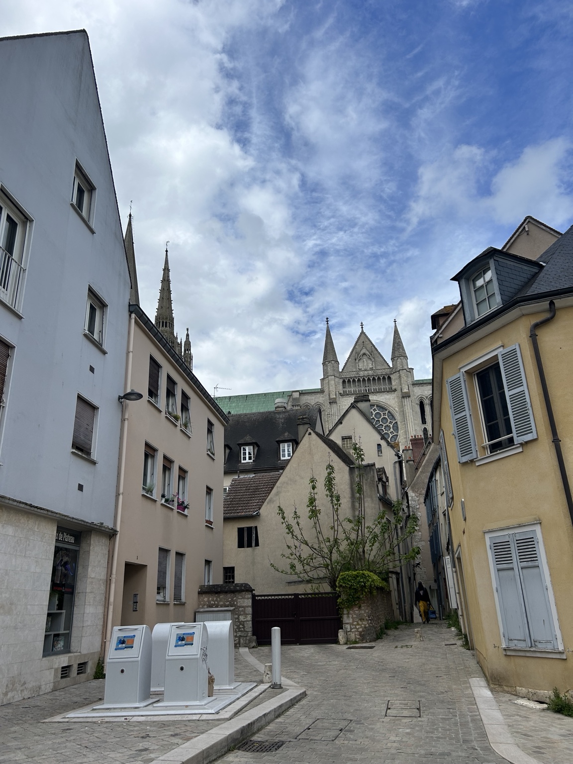 Quiet European street beside cathedral architecture